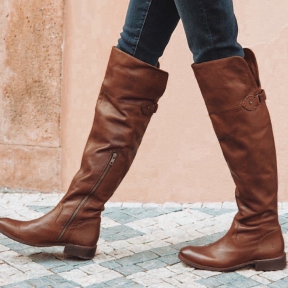 Frye Shirley Over the Knee Boots - Brown Leather